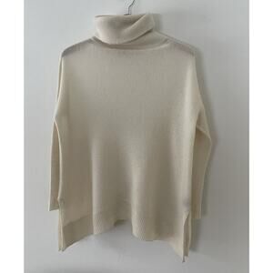 360 Cashmere 100% Ivory Cream Turtleneck Sweater Size XS Oversized
